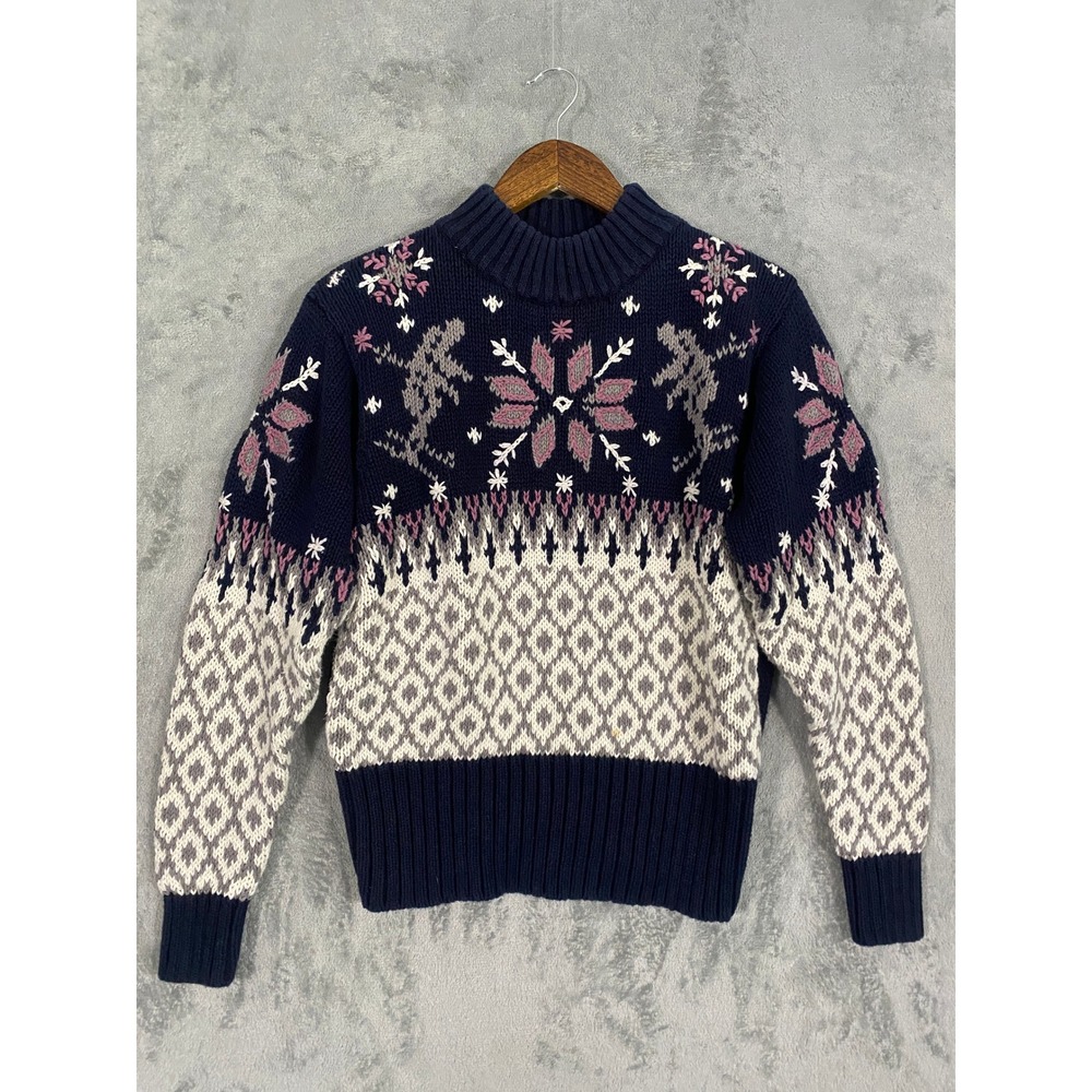 Christopher & Banks Sweater Sz M Blue Snowflake Fair Isle Mock Neck Ramie Nordic
